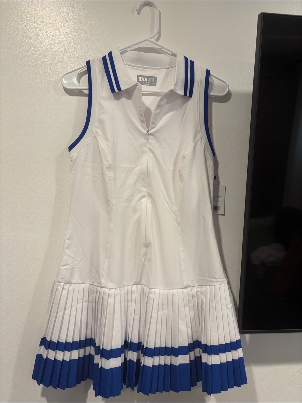 Beach Riot White Dress with Blue Trim - Pleated Tennis Style